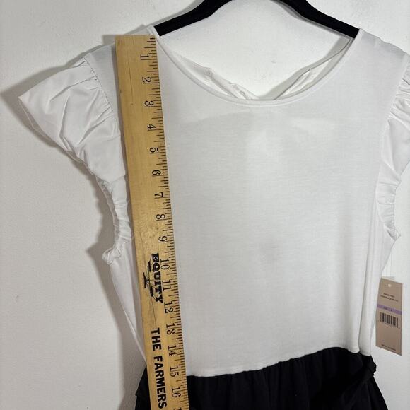 Nanette Lepore Flutter Sleeve Smocked Midi Dress Black White 6 NWT Peasant Boho - Picture 10 of 13